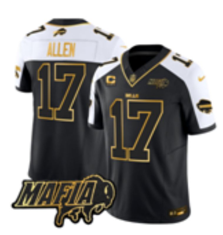 Men 2026 Buffalo Bills #17 Allen black gold three generations Nike Limited NFL Jersey style 008